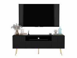 Stojąca szafka RTV Glamour ELPIS Czarny Mat 150 cm na złotych nóżkach