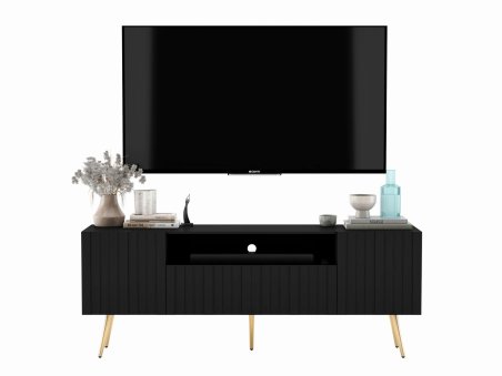 Stojąca szafka RTV Glamour ELPIS Czarny Mat 150 cm na złotych nóżkach