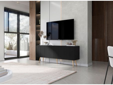 Stojąca szafka RTV Glamour ELPIS Czarny Mat 150 cm na złotych nóżkach3