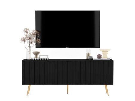 Stojąca szafka RTV Glamour ELPIS Czarny Mat 150 cm na złotych nóżkach