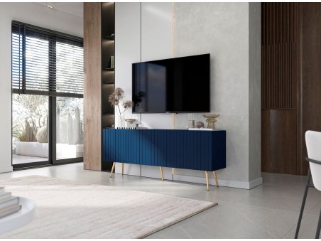 Stojąca szafka RTV Glamour ELPIS Granatowy Mat 150 cm na złotych nóżkach3
