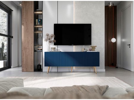 Stojąca szafka RTV Glamour ELPIS Granatowy Mat 150 cm na złotych nóżkach2