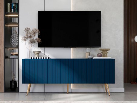 Stojąca szafka RTV Glamour ELPIS Granatowy Mat 150 cm na złotych nóżkach1