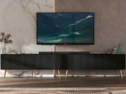 Stojąca Szafka RTV Glamour ELPIS Czarny Mat 300 cm na Złotych Nóżkach, Dobra Cena, Sklep Online | Meble Lindner