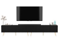 Stojąca Szafka RTV Glamour ELPIS Czarny Mat 300 cm na Złotych Nóżkach, Dobra Cena, Sklep Online | Meble Lindner