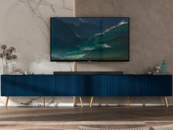 Stojąca Szafka RTV Glamour ELPIS Granatowy Mat 300 cm na Złotych Nóżkach, Dobra Cena, Sklep Online | Meble Lindner
