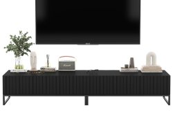 Szafka RTV Glamour, Ryflowane fronty Czarny Mat 220 cm, Dobra Cena, Sklep Online