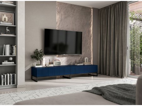 Stojąca szafka RTV Glamour ELPIS Granatowy Mat 220 cm na czarnej ramie3