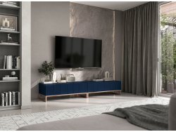 Stojąca szafka RTV Glamour ELPIS Granatowy Mat 220 cm na miedzianej ramie