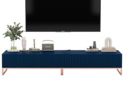 Stojąca szafka RTV Glamour ELPIS Granatowy Mat 220 cm na miedzianej ramie