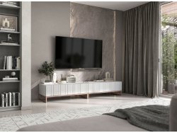 Stojąca szafka RTV Glamour ELPIS Biały Mat 220 cm na miedzianej ramie