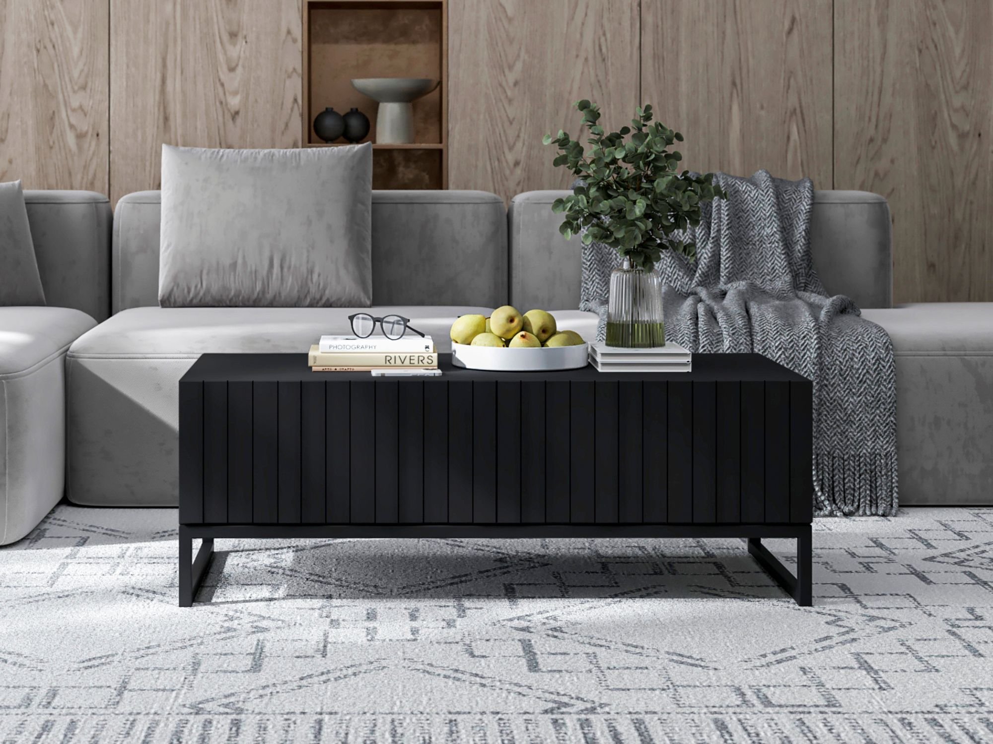 Stolik Kawowy Glamour ELPIS 110 cm, Czarny Mat, z Ramą, Dobra Cena, Sklep Online | Meble Lindner