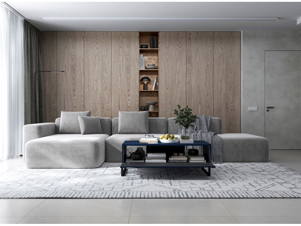 Stolik Kawowy Glamour ELPIS 110 cm, Granatowy Mat, Czarna Rama, Dobra Cena, Sklep Online | Meble Lindner