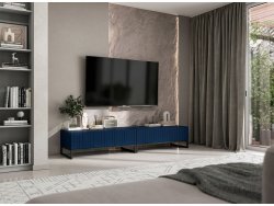 Stojąca szafka RTV Glamour ELPIS Granatowy Mat 220 cm na czarnej ramie
