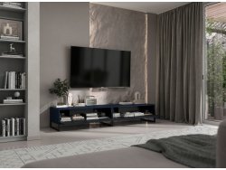 Stojąca szafka RTV Glamour ELPIS Granatowy Mat 220 cm na czarnej ramie