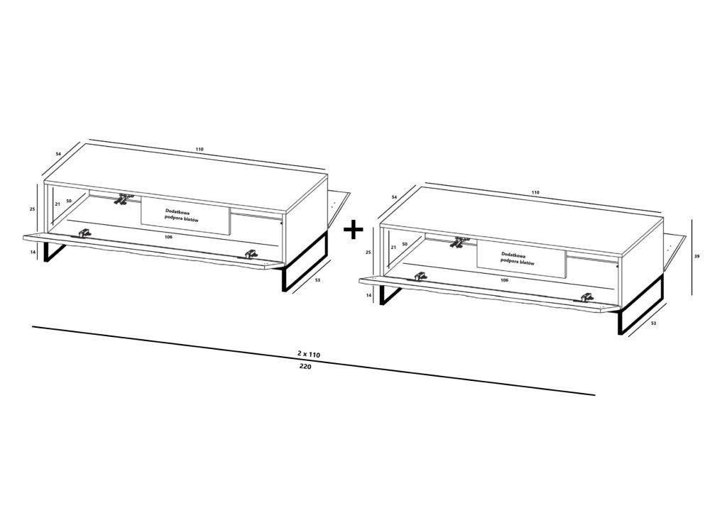 Stojąca szafka RTV Glamour ELPIS Granatowy Mat 220 cm na czarnej ramie