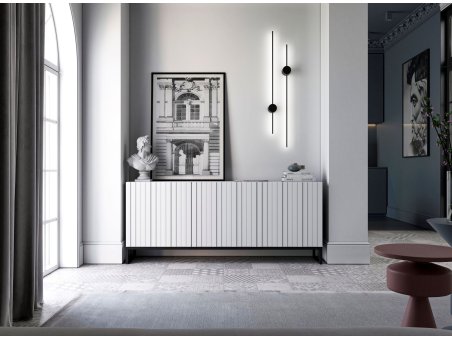 Stojąca komoda Glamour ELPIS Biały Mat 168 cm na czarnej ramie2