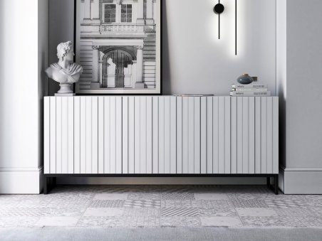 Stojąca komoda Glamour ELPIS Biały Mat 168 cm na czarnej ramie1