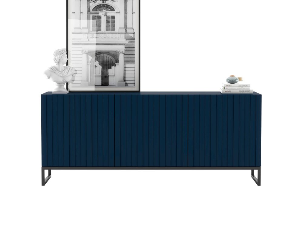 Stojąca komoda Glamour ELPIS Granatowy Mat 168 cm na czarnej ramie