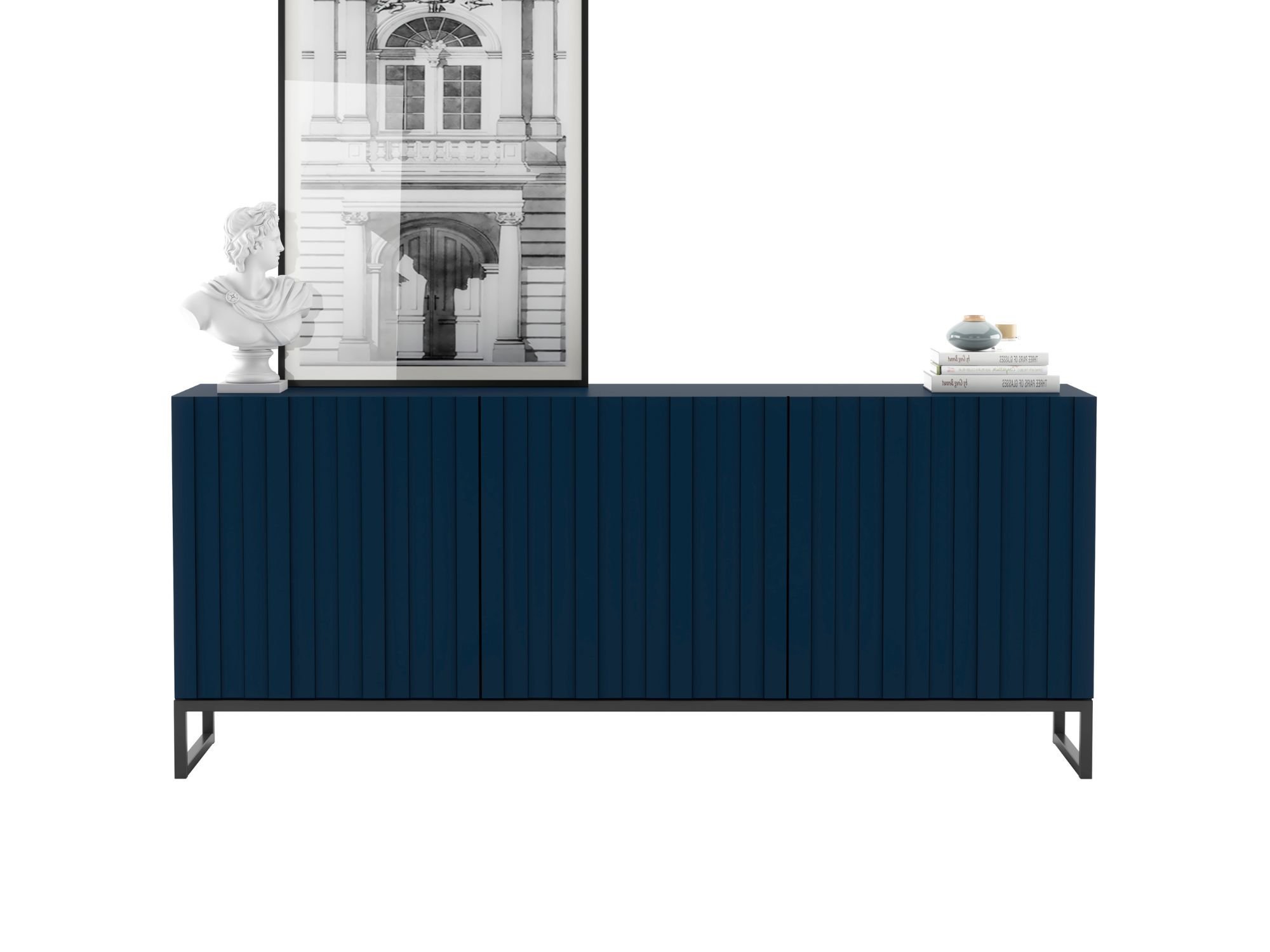 Stojąca komoda Glamour ELPIS Granatowy Mat 168 cm na czarnej ramie