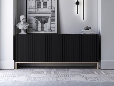 Stojąca komoda Glamour ELPIS Czarny Mat 168 cm na złotej ramie1