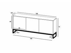 Stojąca komoda Glamour ELPIS Czarny Mat 168 cm na złotej ramie