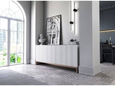 Stojąca komoda Glamour ELPIS Biały Mat 168 cm na miedzianej ramie3