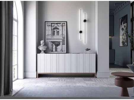 Stojąca komoda Glamour ELPIS Biały Mat 168 cm na miedzianej ramie2