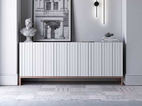 Stojąca komoda Glamour ELPIS Biały Mat 168 cm na miedzianej ramie1