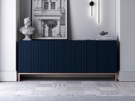Stojąca komoda Glamour ELPIS Granatowy Mat 168 cm na miedzianej ramie1
