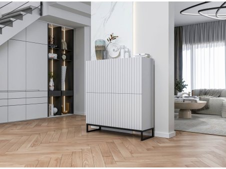 Stojąca komoda Glamour ELPIS Biały Mat 112 cm na czarnej ramie3
