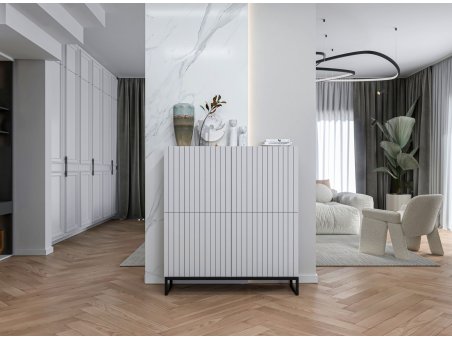 Stojąca komoda Glamour ELPIS Biały Mat 112 cm na czarnej ramie2