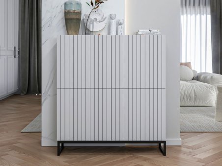 Stojąca komoda Glamour ELPIS Biały Mat 112 cm na czarnej ramie1