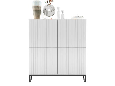 Stojąca komoda Glamour ELPIS Biały Mat 112 cm na czarnej ramie