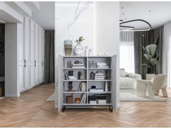 Stojąca komoda Glamour ELPIS Biały Mat 112 cm na czarnej ramie