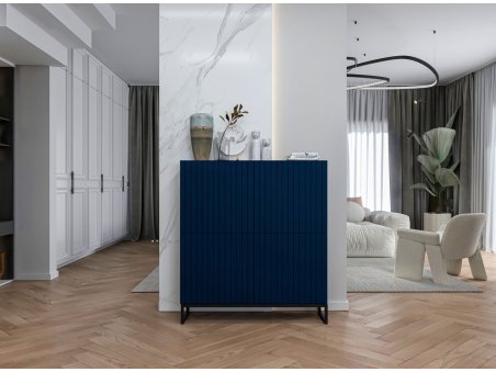 Stojąca komoda Glamour ELPIS Granatowy Mat 112 cm na czarnej ramie2