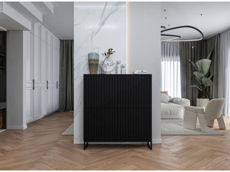 Stojąca komoda Glamour ELPIS Czarny Mat 112 cm na czarnej ramie2