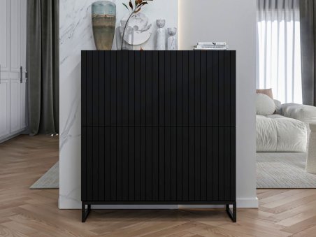 Stojąca komoda Glamour ELPIS Czarny Mat 112 cm na czarnej ramie1