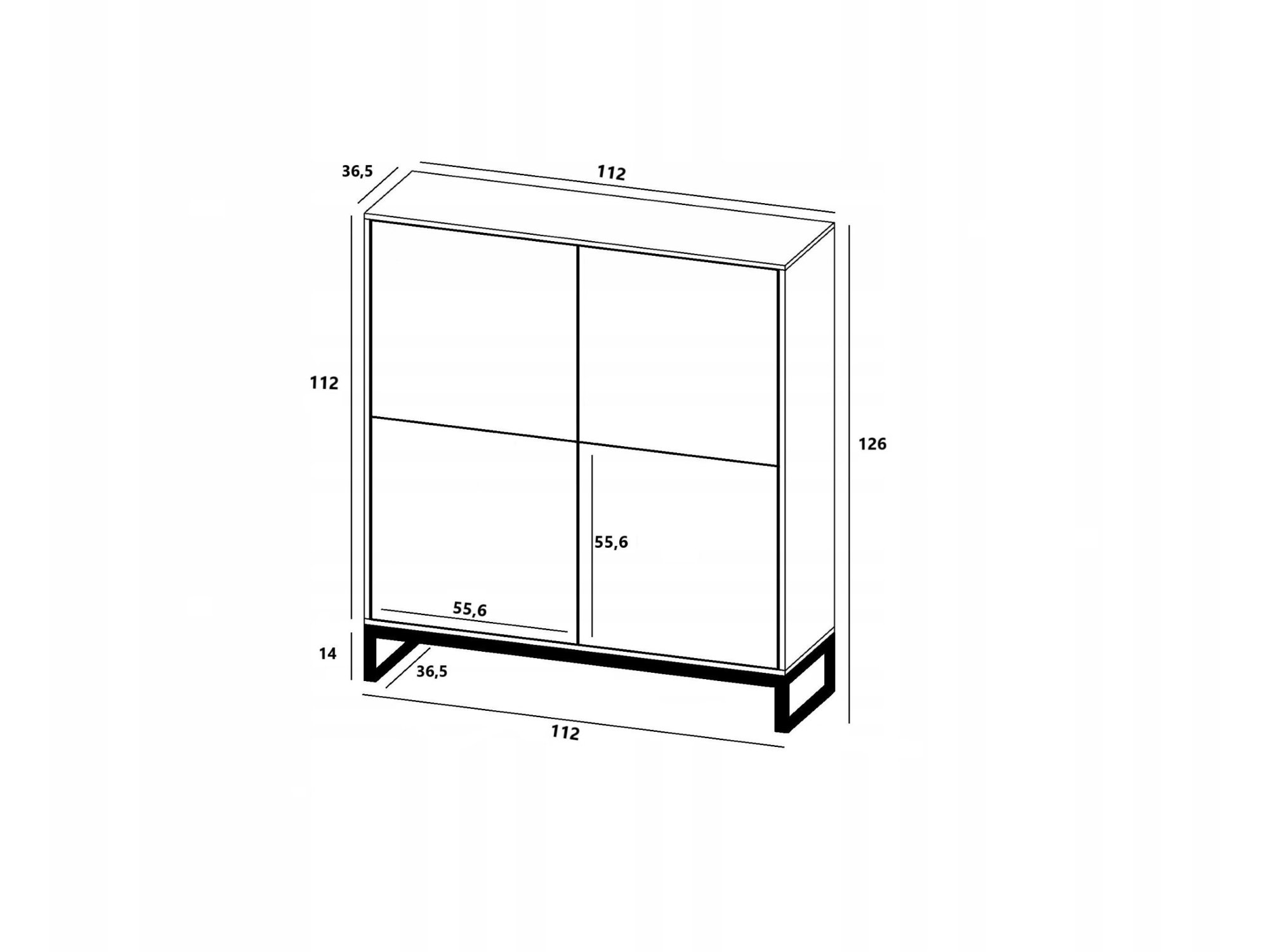 Stojąca komoda Glamour ELPIS Czarny Mat 112 cm na czarnej ramie