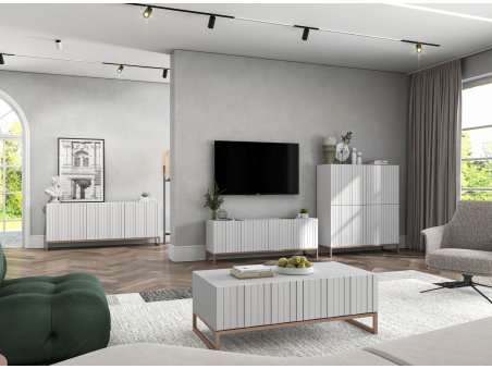 Stojąca komoda Glamour ELPIS Biały Mat 112 cm na miedzianej ramie