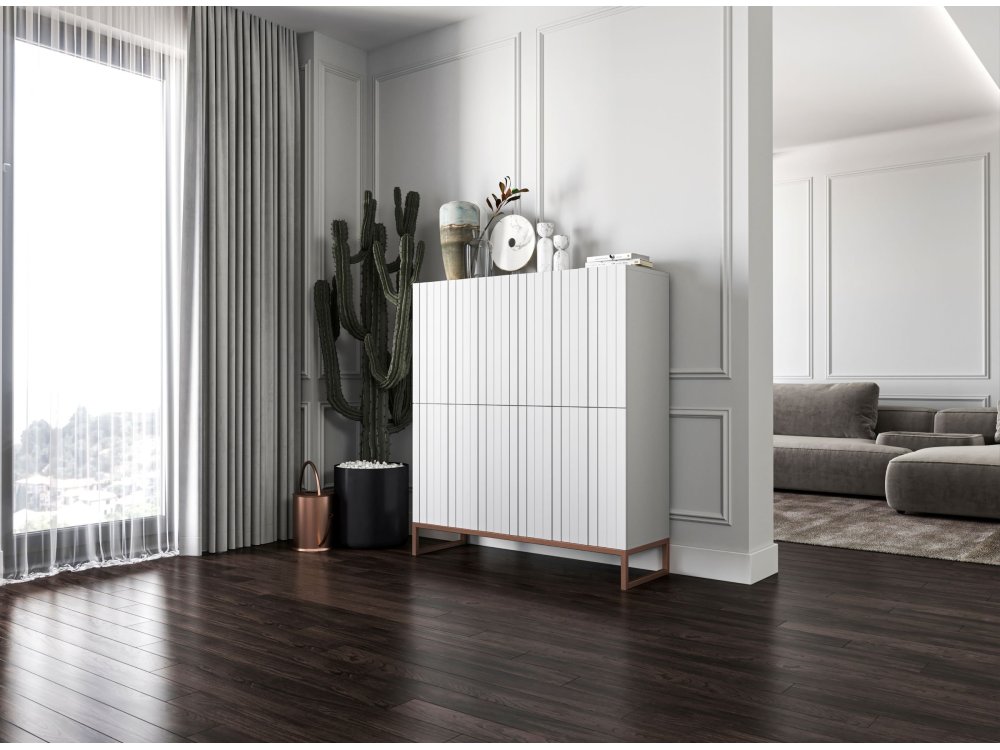 Stojąca komoda Glamour ELPIS Biały Mat 112 cm na miedzianej ramie