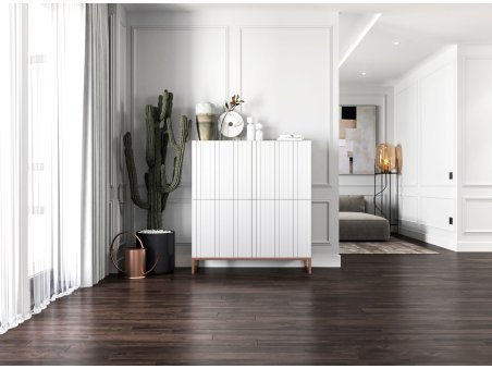 Stojąca komoda Glamour ELPIS Biały Mat 112 cm na miedzianej ramie2
