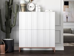 Stojąca komoda Glamour ELPIS Biały Mat 112 cm na miedzianej ramie