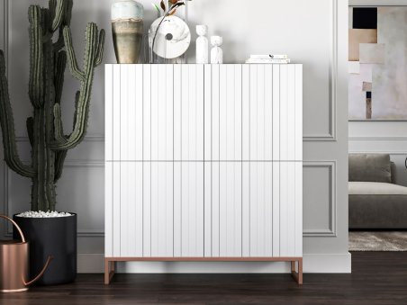 Stojąca komoda Glamour ELPIS Biały Mat 112 cm na miedzianej ramie1