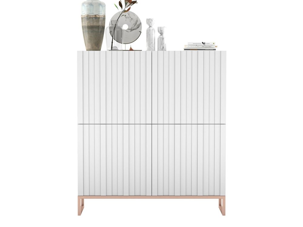 Stojąca komoda Glamour ELPIS Biały Mat 112 cm na miedzianej ramie