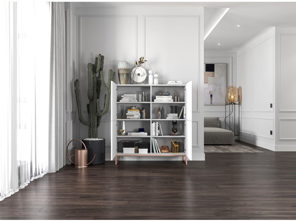 Stojąca komoda Glamour ELPIS Biały Mat 112 cm na miedzianej ramie