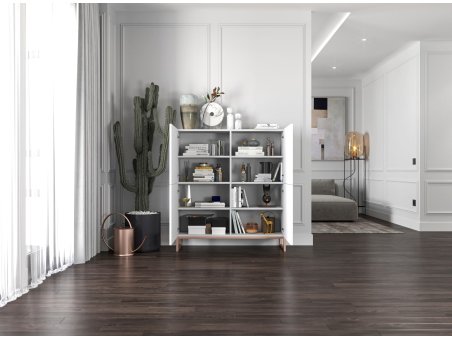 Stojąca komoda Glamour ELPIS Biały Mat 112 cm na miedzianej ramie