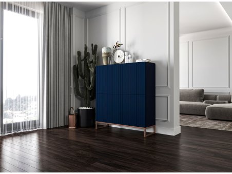 Stojąca komoda Glamour ELPIS Granatowy Mat 112 cm na miedzianej ramie3