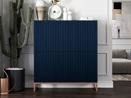 Stojąca komoda Glamour ELPIS Granatowy Mat 112 cm na miedzianej ramie1