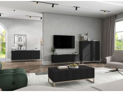 Stojąca komoda Glamour ELPIS Czarny Mat 112 cm na złotej ramie